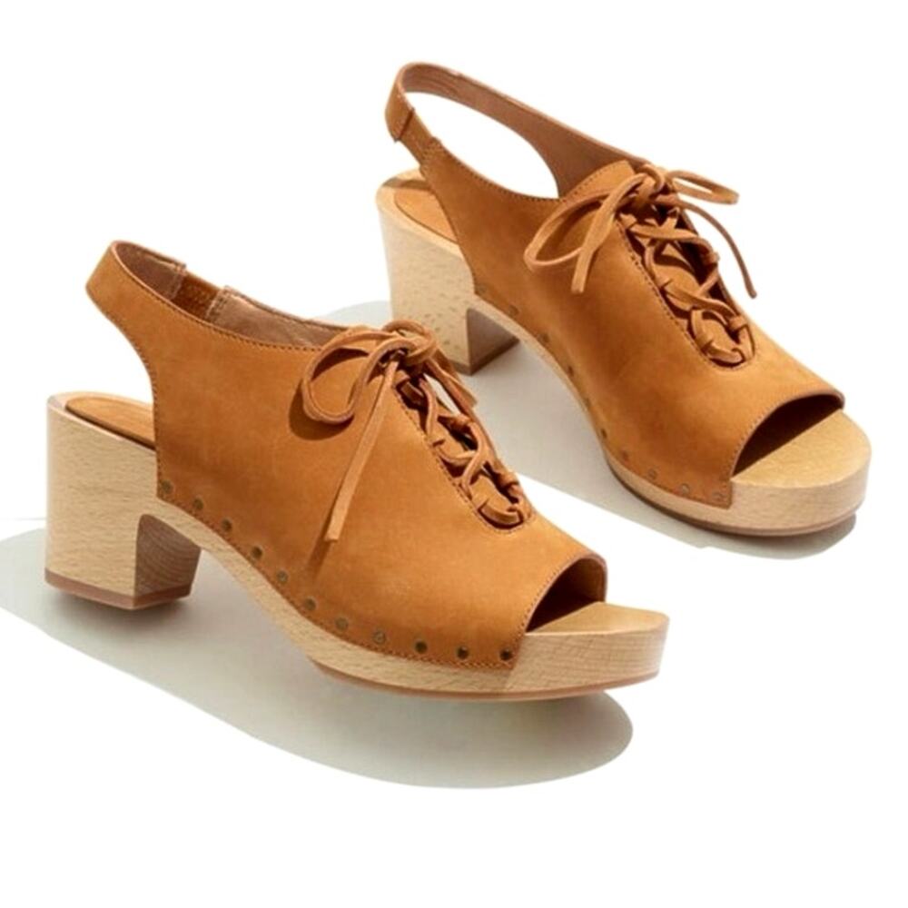 Madewell The Cecilia Lace-Up chunky wooden sole Clog bittersweet color, size 6